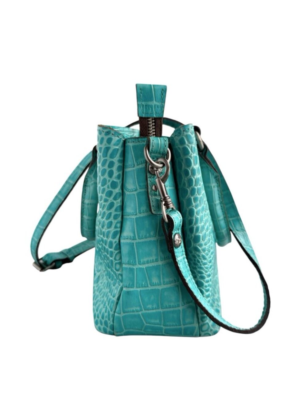 PATRICIA NASH NORCIA Aqua Leather Croc Embossed Handbag Crossbody w/ Coin Purse - Picture 4 of 16